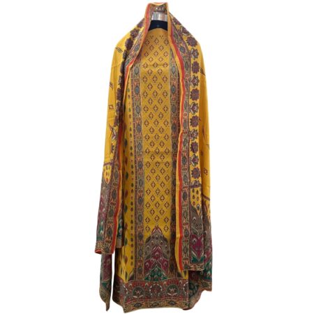 Vibrant Scarlet Red Unstitched Suit with Intricate Gold Zari & Mirror Accents