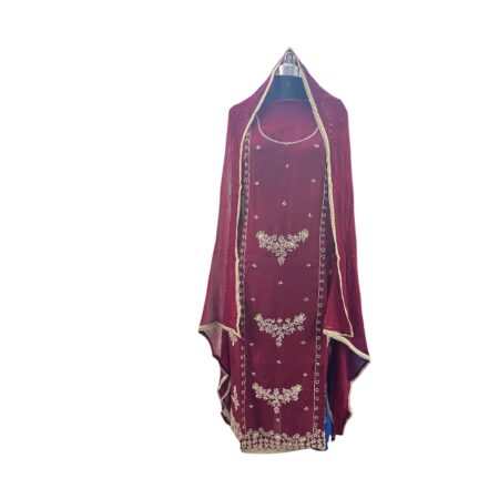 Wine Maroon Embroidered Straight Suit with Sheer Dupatta