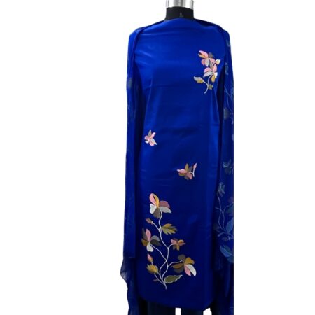 Royal Blue Floral Embroidered Straight Suit with Sheer Dupatta