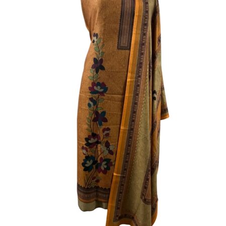 Mustard Brown Floral Printed Suit with Traditional Dupatta