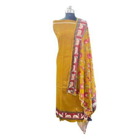Mustard Yellow Straight Suit with Floral Printed Dupatta