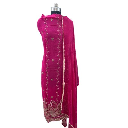 Rani Pink Embroidered Straight Suit with Elegant Dupatta