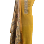 Mustard Kalamkari Unstitched Suit with Pashmina Shawl